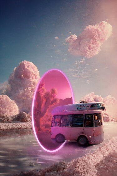 Digitale Kunst getiteld "A bus traveling fro…" door Kristi Bell, Origineel Kunstwerk, Foto Montage
