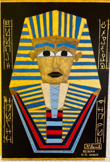 Painting titled "Tutanchamon" by Kristian Benak, Original Artwork, Oil Mounted on Wood Stretcher frame