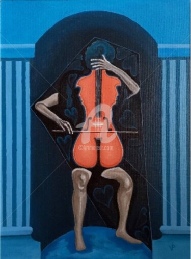 Schilderij getiteld "The music" door Kristiana Proykova, Origineel Kunstwerk, Olie