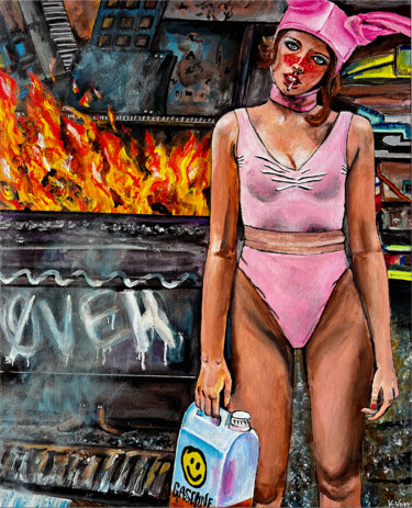 Malerei mit dem Titel "Burn It All Down" von Kristin Voss, Original-Kunstwerk, Acryl