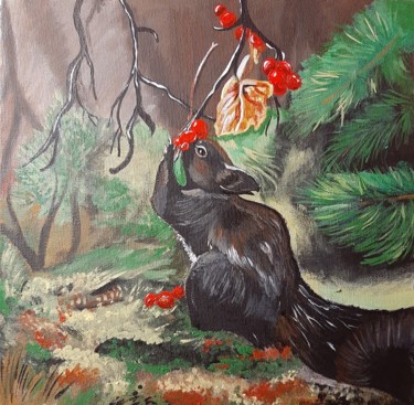 Peinture intitulée "Écureuil dans la fo…" par Kristina Sumkina, Œuvre d'art originale, Acrylique