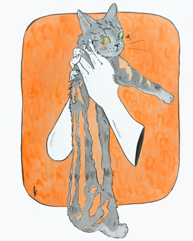 Painting titled "Cats and Hands" by Kristina Palett, Original Artwork, Ink