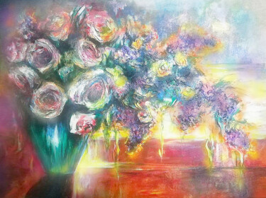 Peinture intitulée "Розы и сирень" par Kristina Dobrynina, Œuvre d'art originale, Acrylique