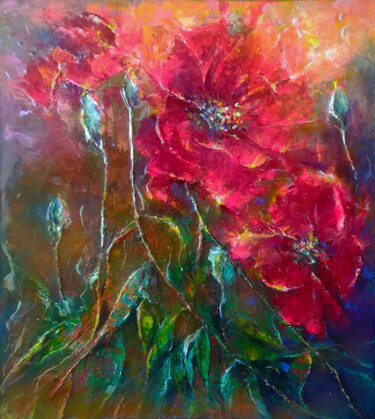 Картина под названием "flowers in the night" - Kristina Dobrynina, Подлинное произведение искусства, Акрил