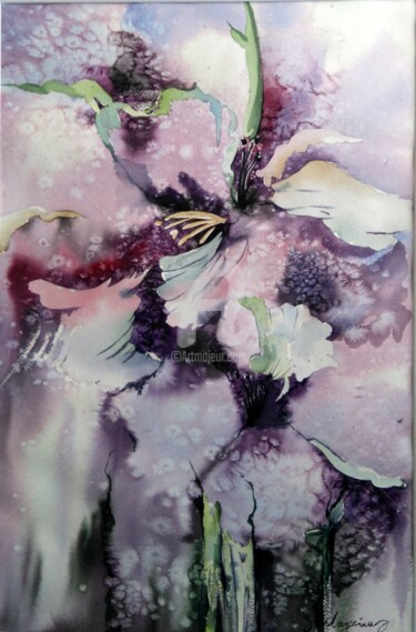 Painting titled "Fleur" by Kristina Guelazonia, Original Artwork, Watercolor