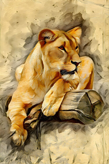 Arts numériques intitulée "Lounging Lioness" par Kristina Ivanova, Œuvre d'art originale, Peinture numérique