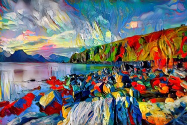 Digital Arts titled "Austrian lake view" by Kristina Ivanova, Original Artwork, Digital Painting