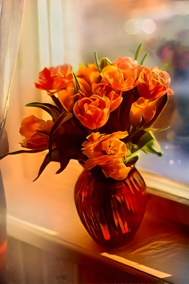 Digital Arts titled "Red-orange flower v…" by Kristina Ivanova, Original Artwork, Digital Painting