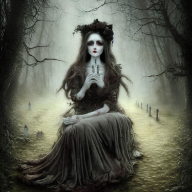 Arte digital titulada "Lady In Cemetery" por Kristina Ivanova, Obra de arte original, Imagen generada por IA