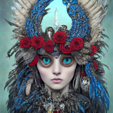 Цифровое искусство под названием "Forest Owl Fairy" - Kristina Ivanova, Подлинное произведение искусства, Цифровая живопись