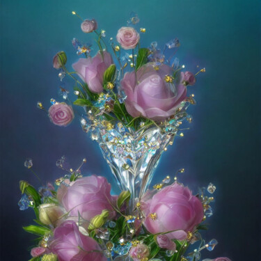 Digital Arts titled "Silk Roses in a Cry…" by Kristina Ivanova, Original Artwork, Digital Painting