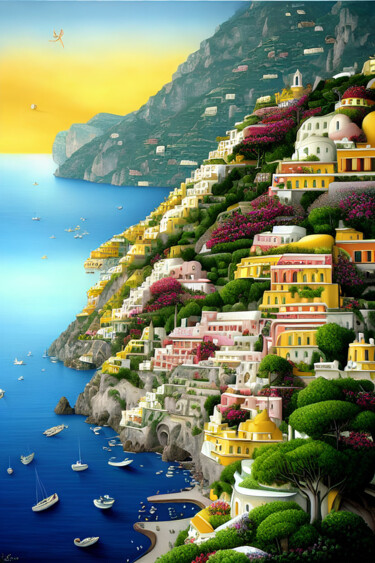 Arts numériques intitulée "Positano, Italy" par Kristina Ivanova, Œuvre d'art originale, Image générée par l'IA