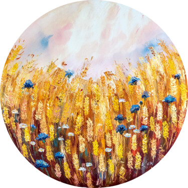「Пшеничное поле」というタイトルの絵画 Kristina Kolesnikovaによって, オリジナルのアートワーク, オイル ウッドストレッチャーフレームにマウント