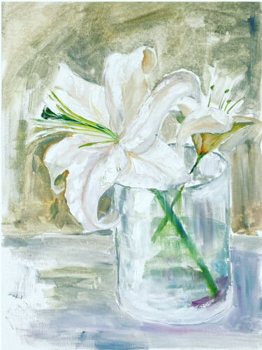 Картина под названием "Lily flower" - Kristina Kolesnikova, Подлинное произведение искусства, Масло