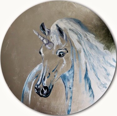 Painting titled "Unicorn" by Kristina Kolesnikova, Original Artwork, Oil Mounted on Wood Stretcher frame