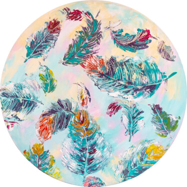 Картина под названием "Feathers angel" - Kristina Kolesnikova, Подлинное произведение искусства, Масло Установлен на Деревян…
