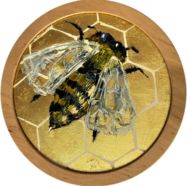 Painting titled "Bee" by Kristina Kolesnikova, Original Artwork, Oil Mounted on Wood Stretcher frame
