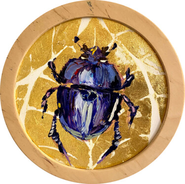 Painting titled "Beetle" by Kristina Kolesnikova, Original Artwork, Oil Mounted on Wood Stretcher frame