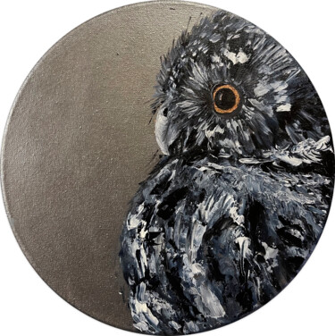 Painting titled "Owlet" by Kristina Kolesnikova, Original Artwork, Oil Mounted on Wood Stretcher frame