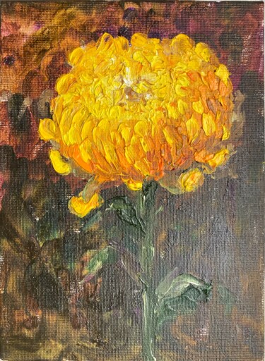 Schilderij getiteld "Yellow Chrysanthemum" door Kristina Kolesnikova, Origineel Kunstwerk, Olie