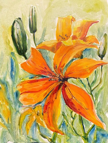 Картина под названием "Sun lily" - Kristina Kolesnikova, Подлинное произведение искусства, Масло