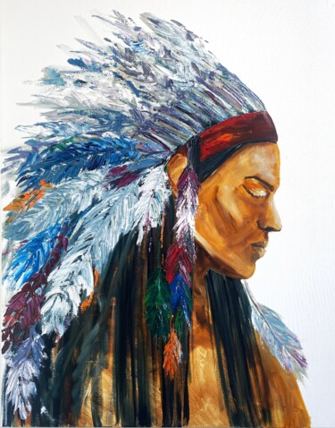 Pittura intitolato "Men Injun" da Kristina Kolesnikova, Opera d'arte originale, Olio