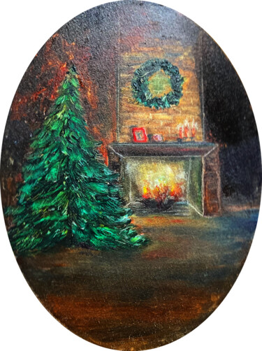 Painting titled "Christmas tree" by Kristina Kolesnikova, Original Artwork, Oil