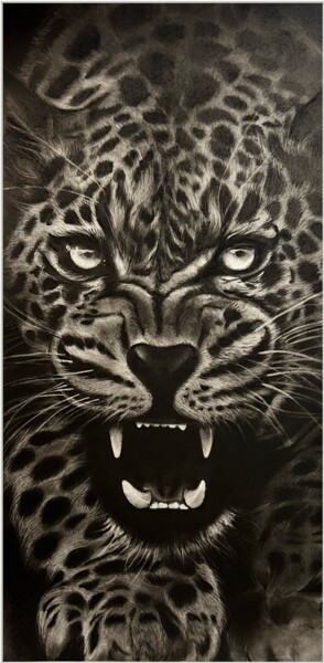 Tekening getiteld "Leopard" door Kristina Korotkaa, Origineel Kunstwerk, Houtskool