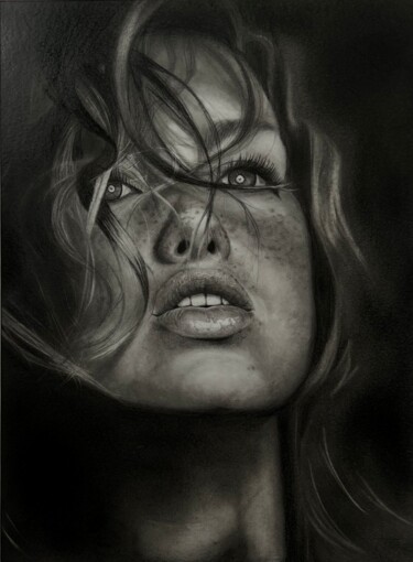 Drawing titled "Взгляд в..." by Kristina Korotkaa, Original Artwork, Charcoal