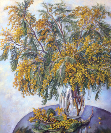 Pintura intitulada "Mimosa" por Kristina Kristiana, Obras de arte originais, Óleo Montado em Painel de madeira