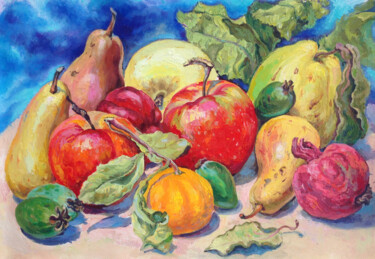 Pintura intitulada "Fruit and sky" por Kristina Kristiana, Obras de arte originais, Óleo