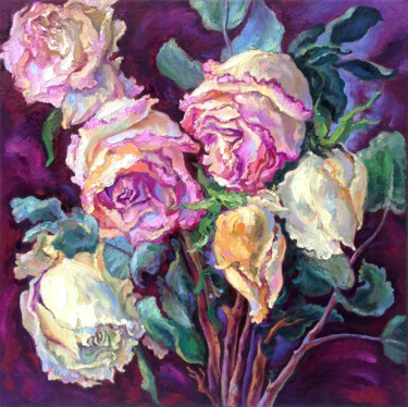 Painting titled "ROSES" by Kristina Kristiana, Original Artwork, Oil Mounted on Wood Panel