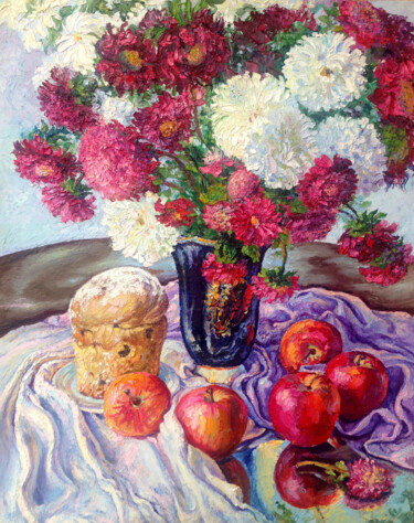 Painting titled "EASTER STILL LIFE W…" by Kristina Kristiana, Original Artwork, Oil