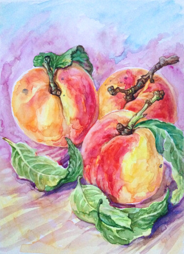 Painting titled "PINK PEACHES" by Kristina Kristiana, Original Artwork, Watercolor