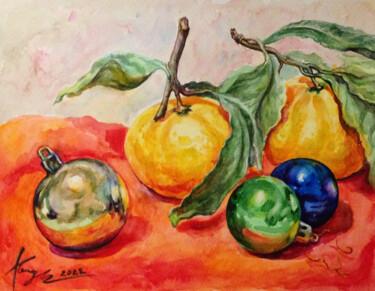 Painting titled "HAPPY-NEW-YEAR" by Kristina Kristiana, Original Artwork, Watercolor