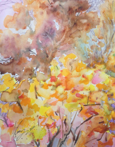 Painting titled "AUTUMN ABSTRACTION" by Kristina Kristiana, Original Artwork, Watercolor