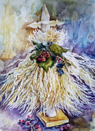 Ζωγραφική με τίτλο "CHRISTMAS TREE" από Kristina Kristiana, Αυθεντικά έργα τέχνης, Ακουαρέλα