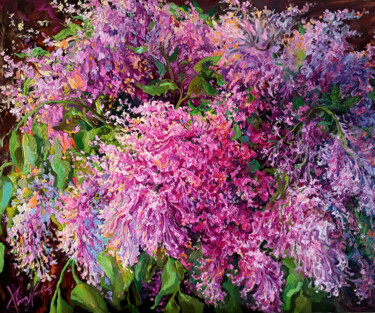 Schilderij getiteld "Lilac" door Kristina Kristiana, Origineel Kunstwerk, Olie Gemonteerd op Houten paneel
