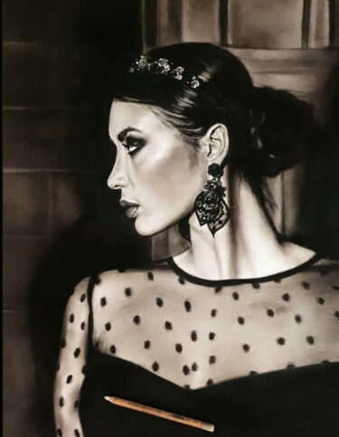 Картина под названием "Italian woman" - Kristina Likhovitskaya (Cris.Om), Подлинное произведение искусства, Древесный уголь
