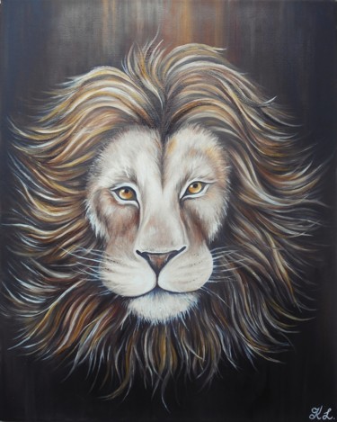 Painting titled "Lion head*" by Kritinalizdenyte, Original Artwork, Oil