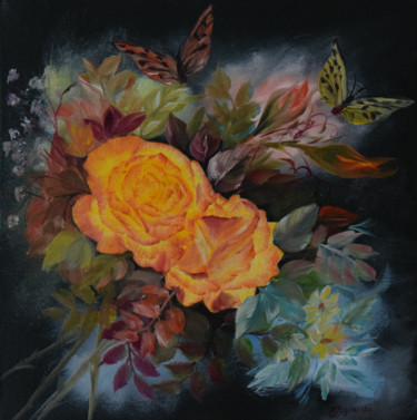 Painting titled "Roses III" by Kristina Majauskiene, Original Artwork, Acrylic