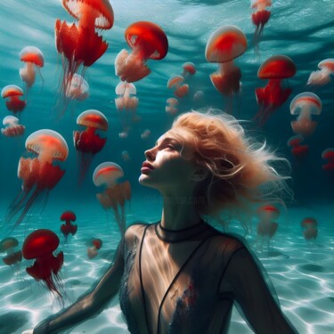 Arts numériques intitulée "Underwater Princess" par Kristina Maliuta, Œuvre d'art originale, Image générée par l'IA