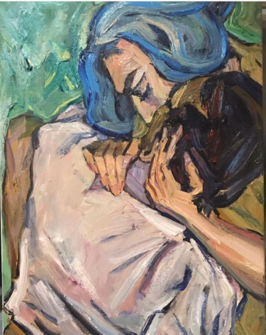 Painting titled "Blue Kiss" by Kristina Politidou, Original Artwork, Oil