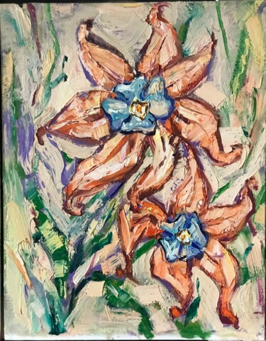 Painting titled "Flowers" by Kristina Politidou, Original Artwork, Oil