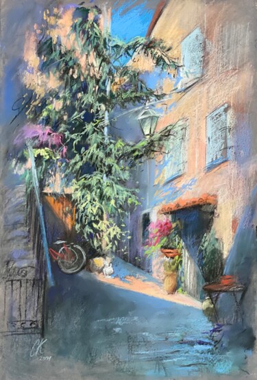Desenho intitulada "Old street in Kotor" por Kristina Savinova, Obras de arte originais, Pastel