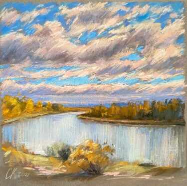 Drawing titled "Autumn sky" by Kristina Savinova, Original Artwork, Pastel