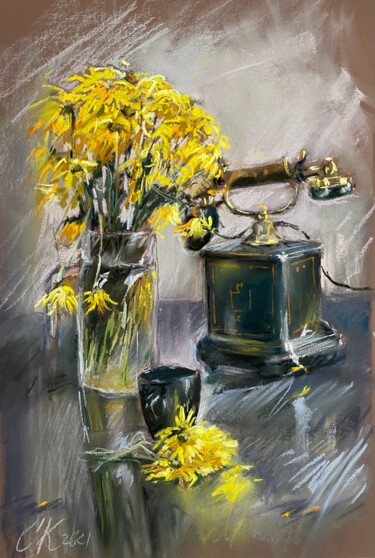 Desenho intitulada "Chrysanthemums/ Chr…" por Kristina Savinova, Obras de arte originais, Pastel