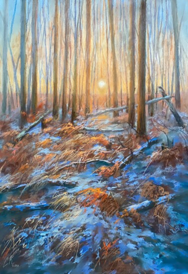 Рисунок под названием "First snow at sunse…" - Kristina Savinova, Подлинное произведение искусства, Пастель