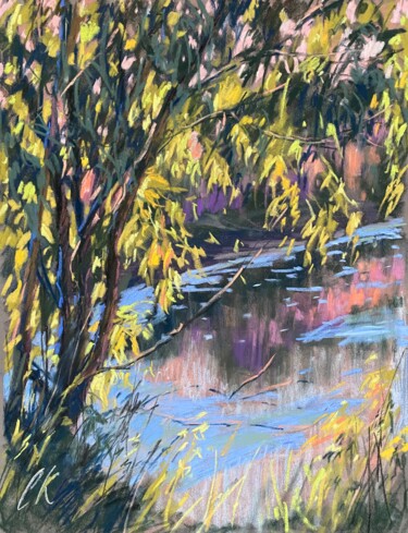 Dessin intitulée "At the lake / Au bo…" par Kristina Savinova, Œuvre d'art originale, Pastel