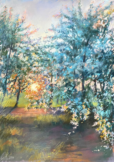 Blooming at sunset / Floraison au coucher du soleil Dessin intitulée "Blooming at sunset…" par Kristina Savinova, Œuvre d'art originale, Pastel